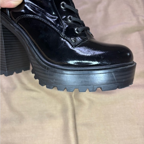 Black GBG Faux Leather Chunky Heel Boots - Picture 13 of 16